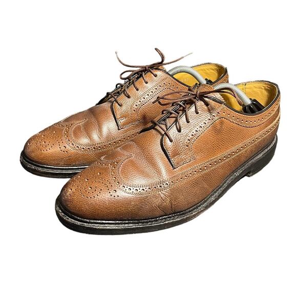 VTG FLORSHEIM IMPERIAL BROWN PEBBLED LEATHER WINGTIPS KENMOOR 11.5D - Picture 1 of 10